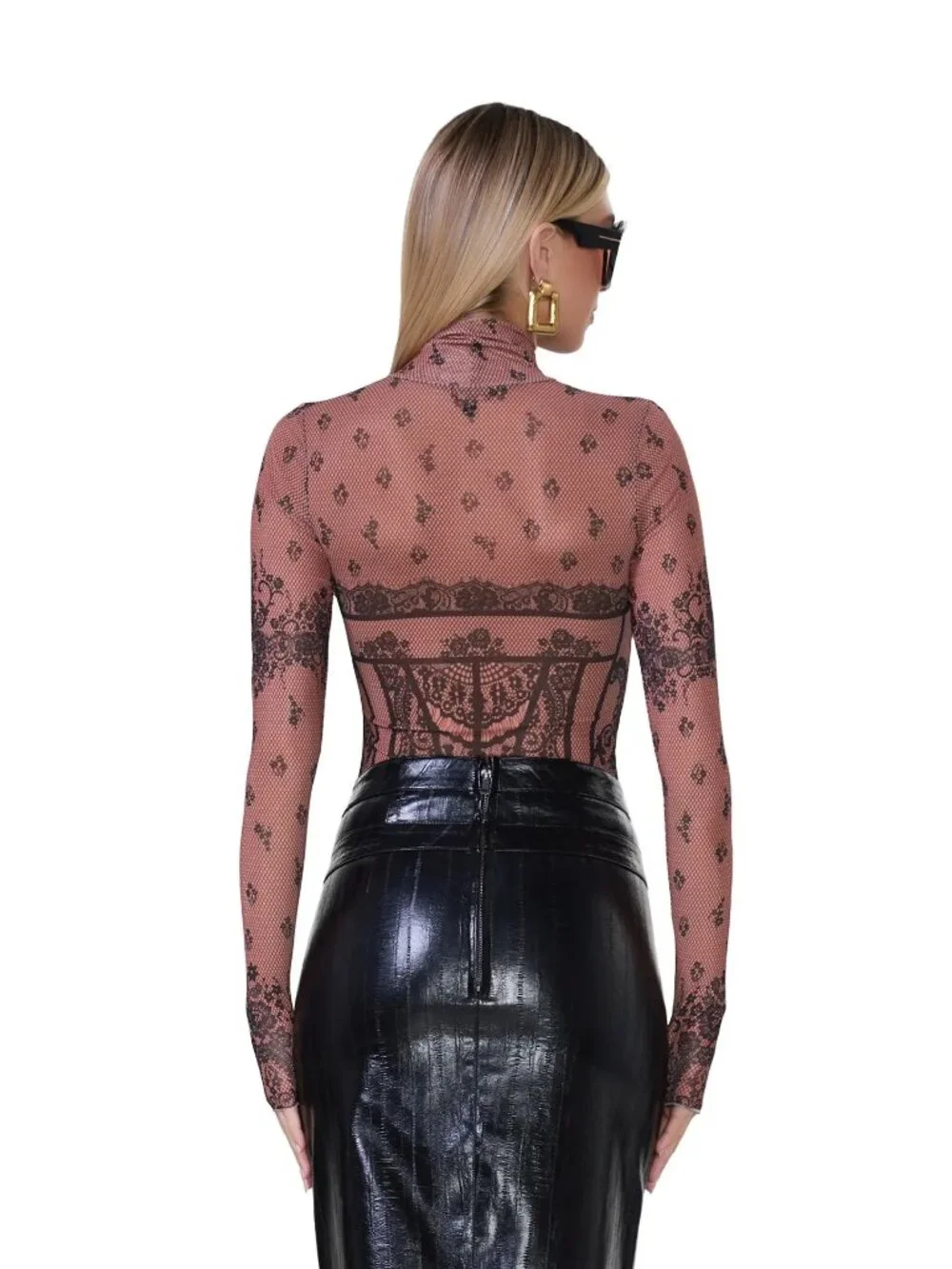 *NWOT* AFRM | Zadie Print Turtleneck Mesh Top In Noir Bustier (Size S/P) - Picture 2 of 9